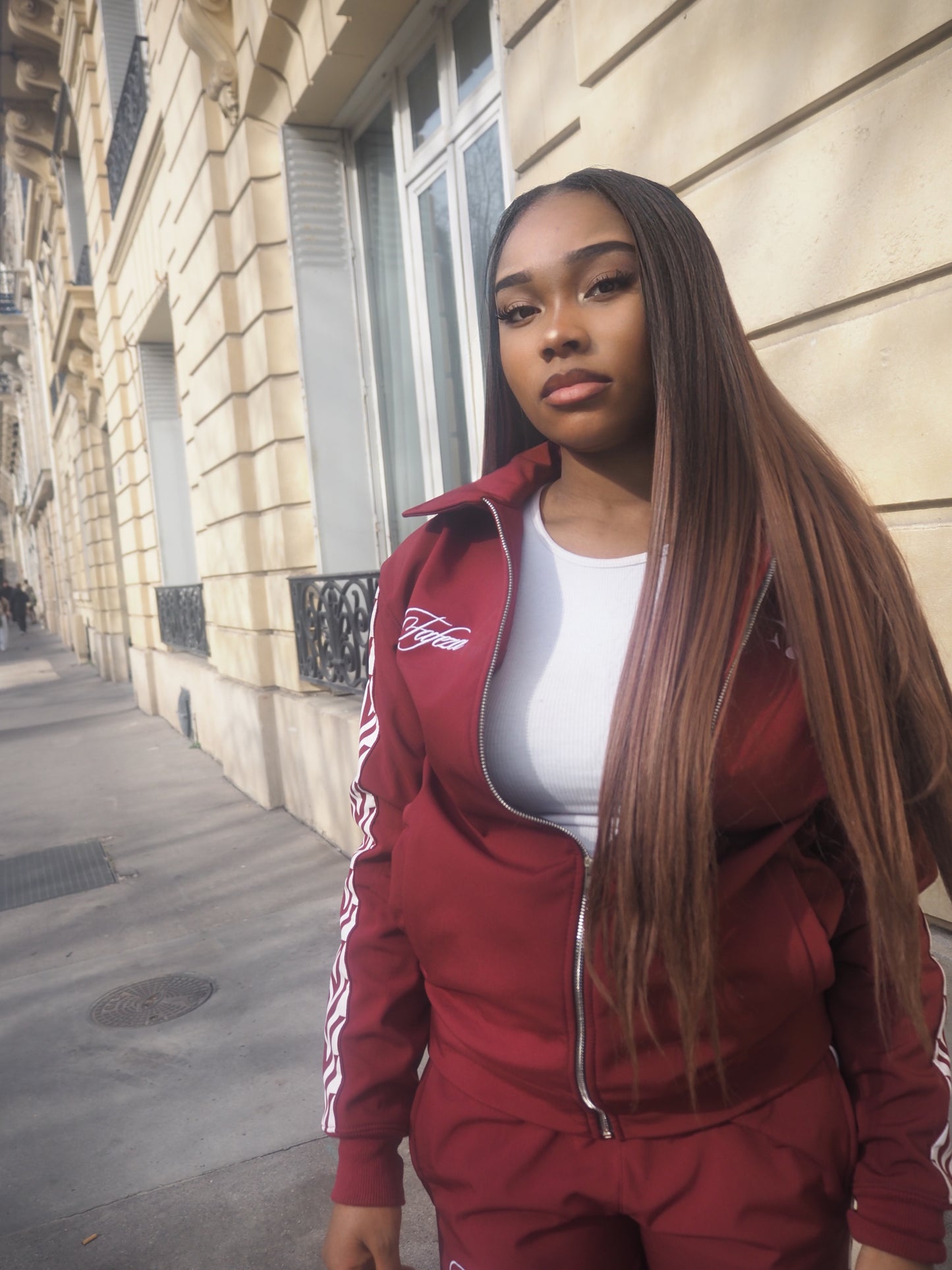 FAFEZA Signature Zip Tracksuit Set Burgundy