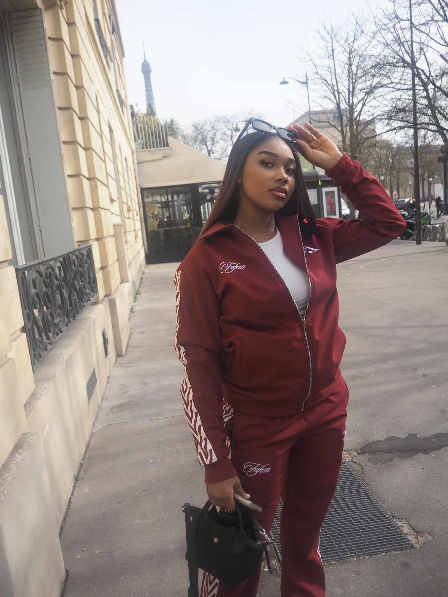 FAFEZA Signature Zip Tracksuit Set Burgundy